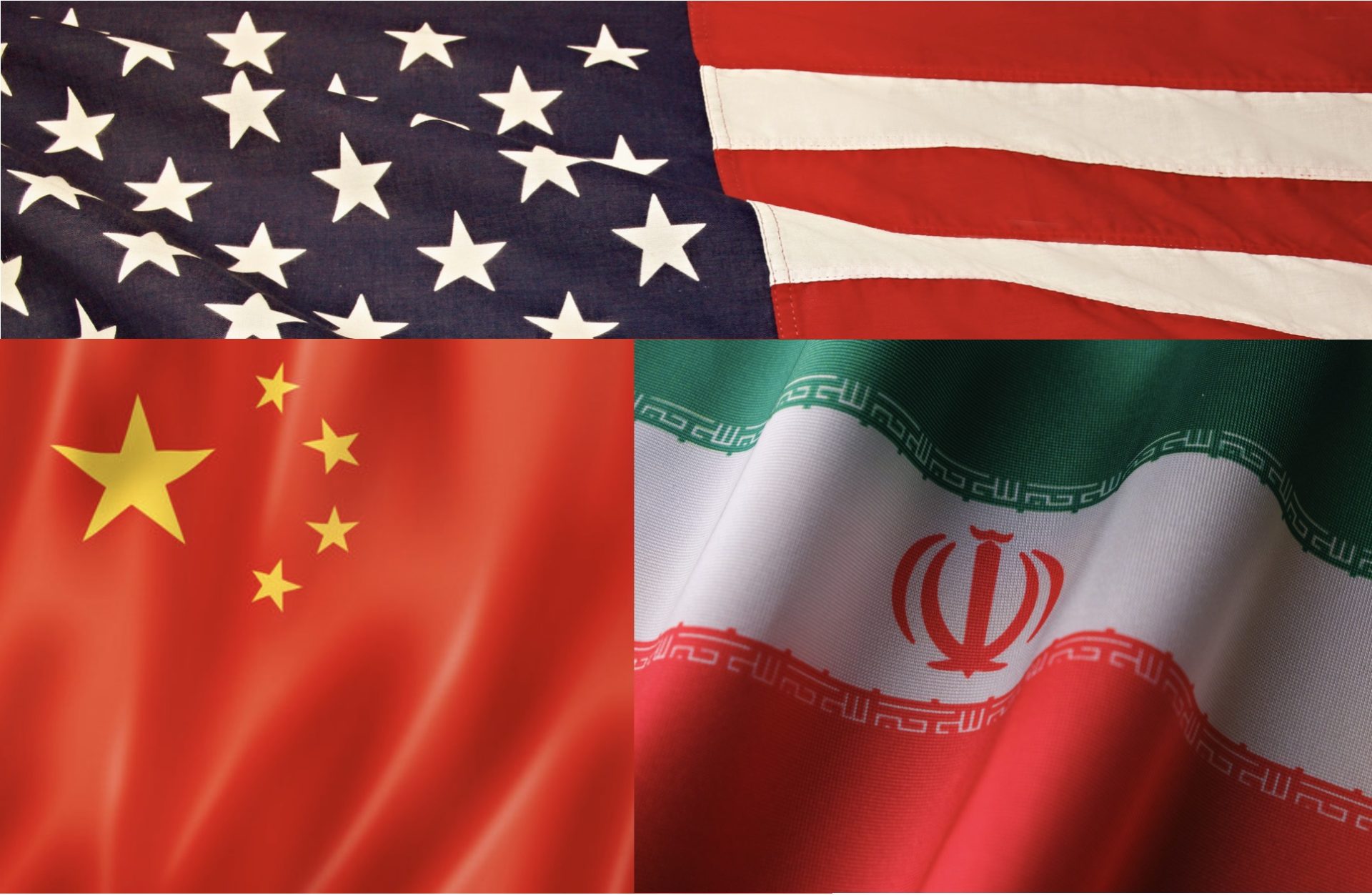 American, Chinese, and Iranian flags