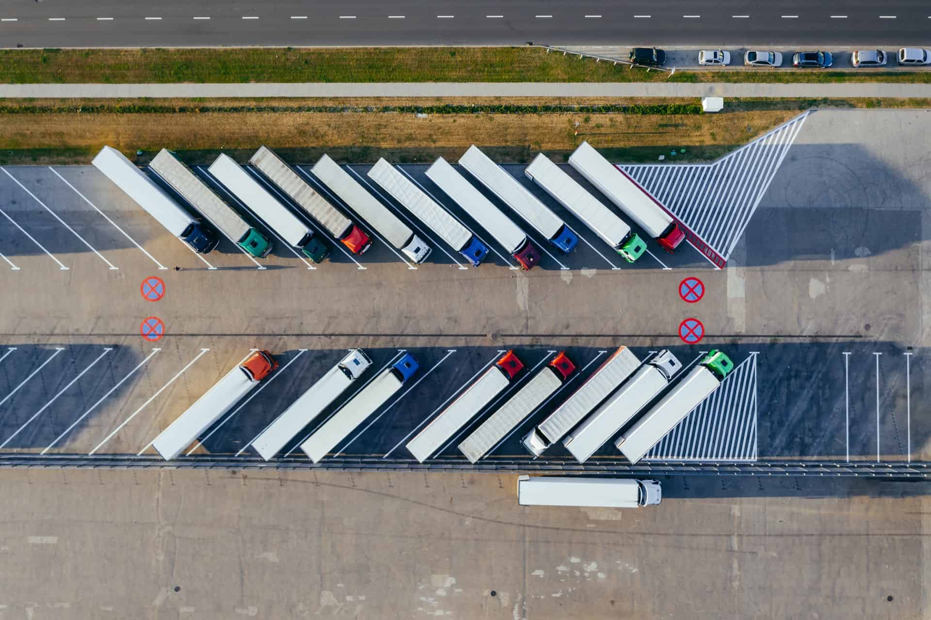 Bird's eye view of parked trucks