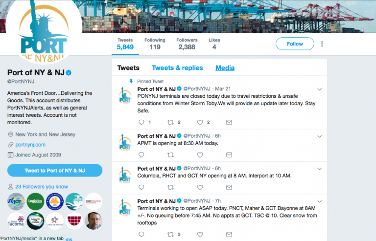 Port of NY-NJ Tweets about Snow Storm Closures