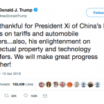 Trump Tweets about President Xi